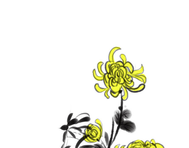 水墨菊花植物插画免费下载