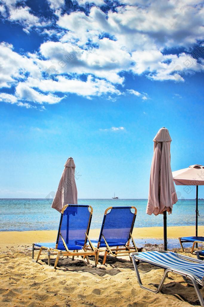 海滩 太阳躺椅 阳伞 假期 日光躺椅 沙滩 海 旅游 夏季