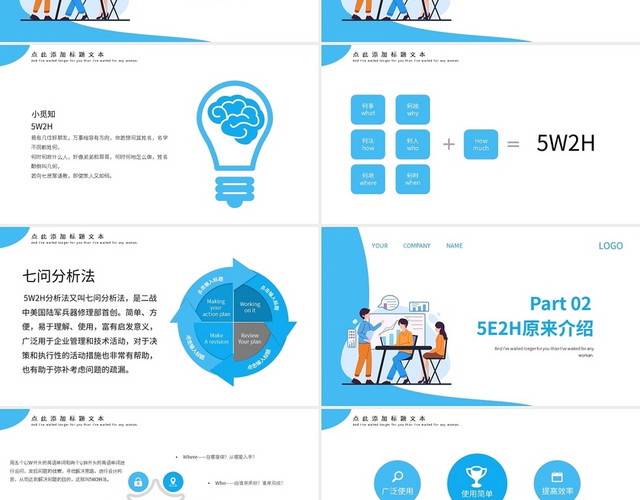 蓝色简约5W2H工作分析法PPT模板