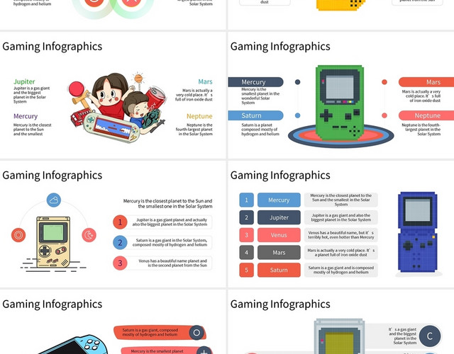 彩色卡通游戏机可视化图表PPT模板