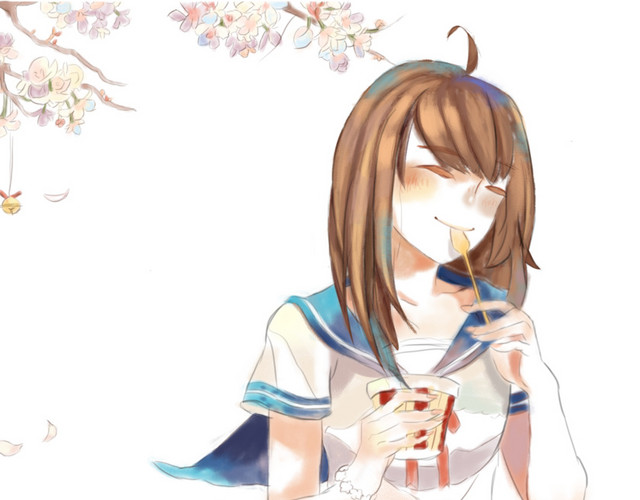 吃冰淇淋的卡通少女