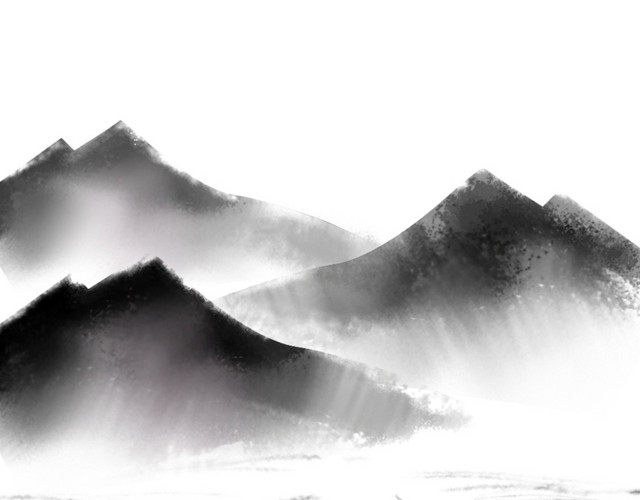 水墨山水手绘插画