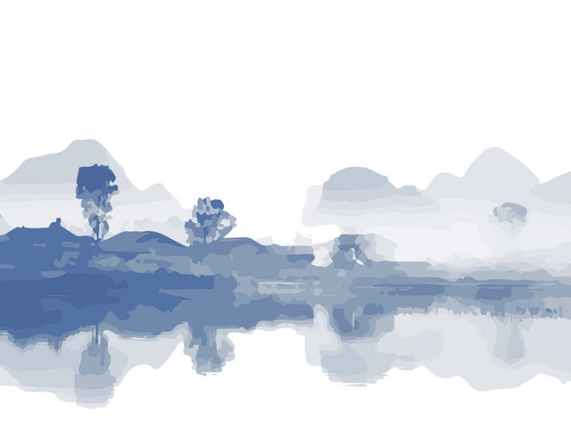 淡蓝色水墨山水画素材