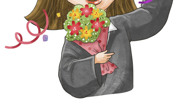 女生扔学士帽插画