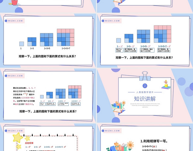 蓝粉六年级数学课件PPT模板