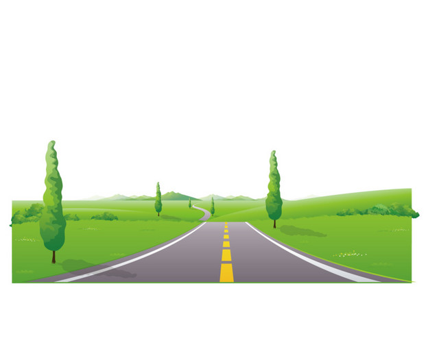卡通春天清新公路草地树