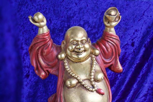 佛 笑 雕塑 数字 神 财富 填充 雕像 绘 黄金 红色