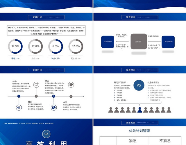 蓝色简约高中生时间管理教育培训PPT模板