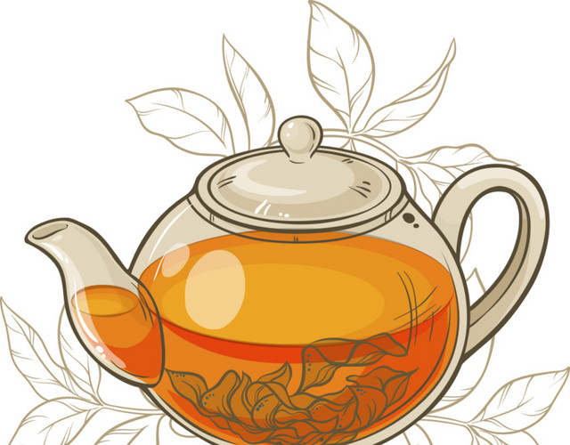 矢量茶叶和玻璃茶壶