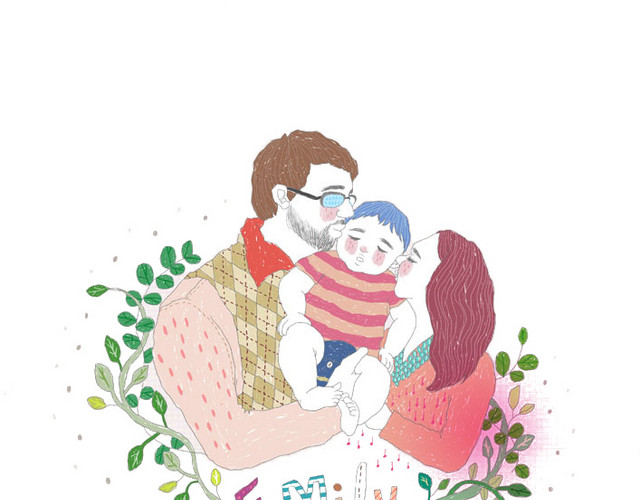 手绘幸福的父子插画