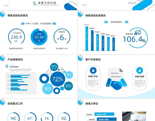 深浅蓝色商务销售工作总结PPT模板