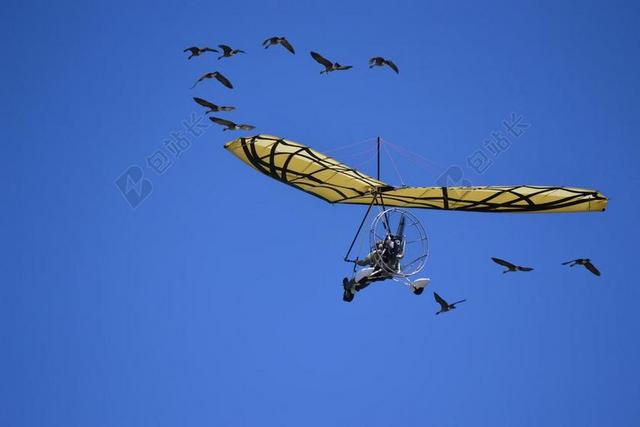 黄色极限滑翔机天空背景图片
