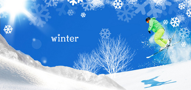 雪山滑雪阳光蓝色天空背景BANNER