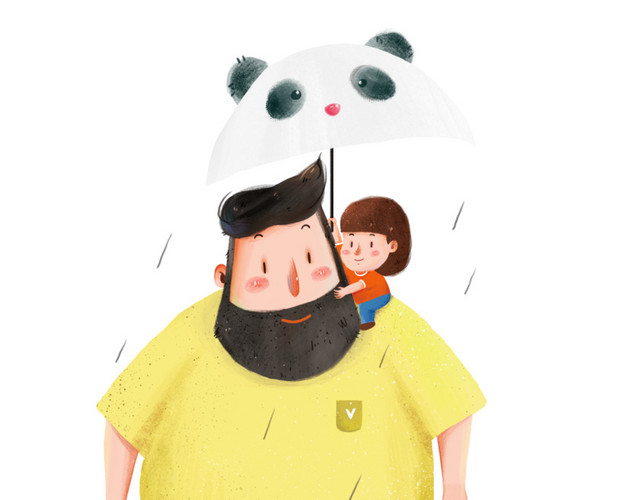女儿与父亲雨中打伞插画