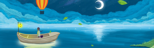 唯美小清新手绘夜景蓝色BANNER
