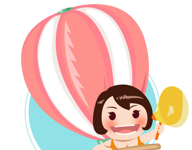 坐热气球拿喇叭的开心卡通女