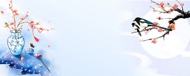 腊梅手绘小清新蓝色BANNER