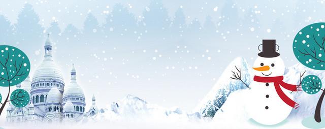 文艺雪人大雪卡通景色雪花蓝色立冬冬至冬天BANNER