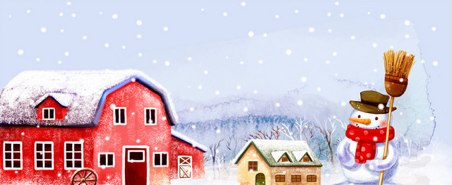 立冬堆雪人卡通雪花蓝色BANNER