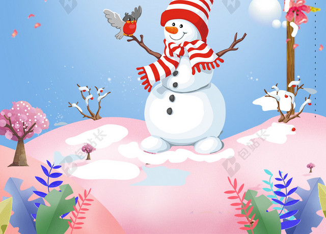 立冬大雪文艺雪人卡通蓝色BANNER
