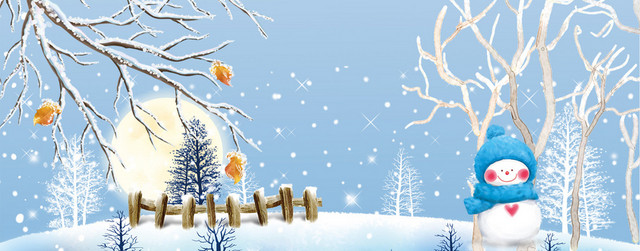 冰寒冬天堆雪人雪松蓝色BANNER