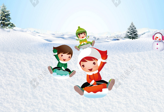 卡通打雪仗小孩蓝色雪花BANNER