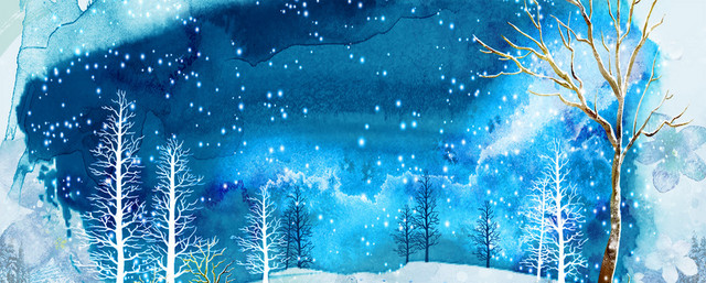 立冬大雪文艺小清新雪松蓝色BANNER