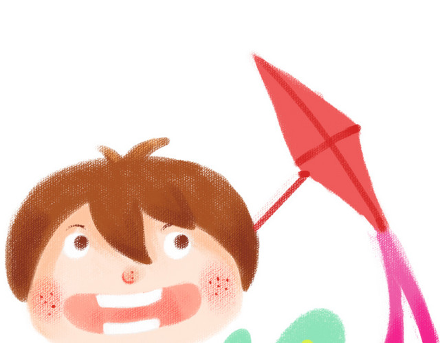 手绘放风筝男孩插画