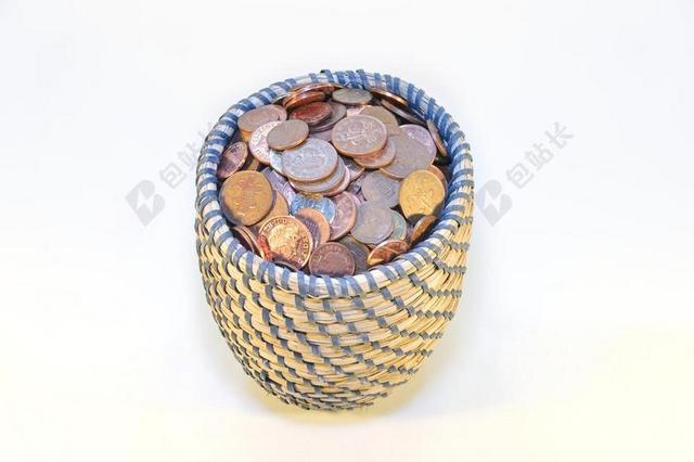 金融篮子的金属钱币背景图片