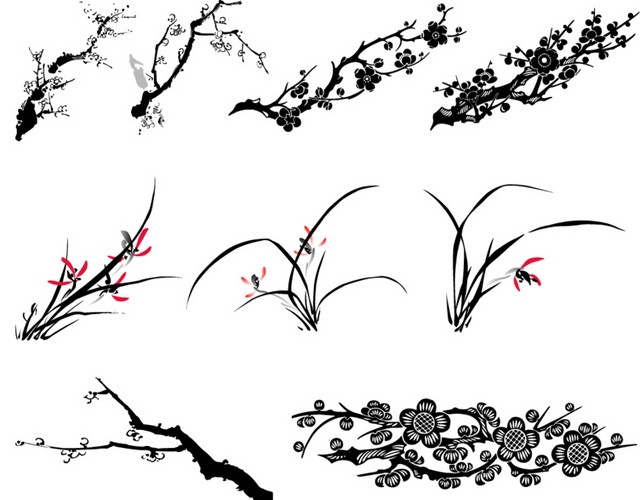 梅花水墨矢量图标图形
