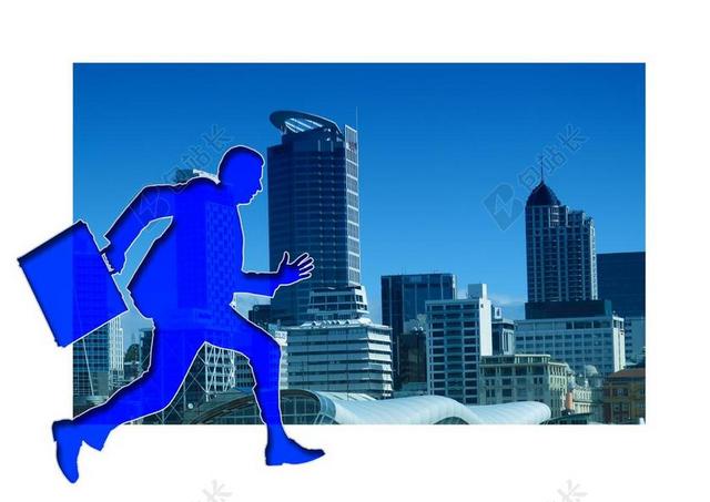 蓝色构图设计城市人物上班背景图片