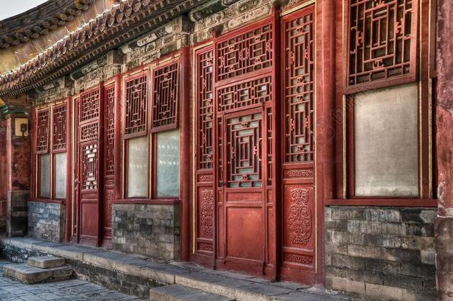 红色木材建筑紫禁城门北京中国