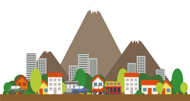矢量图大山下的城市