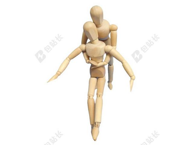 玩具拥抱的黄色木头玩偶背景图片