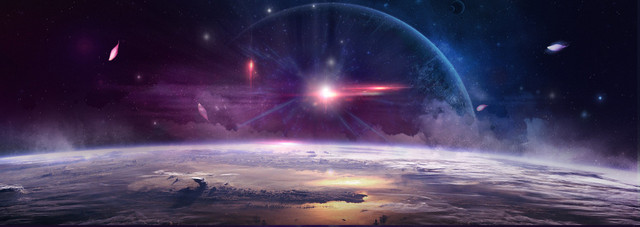 蓝色科技唯美梦幻地球彩色星空星球高清BANNER背景网页背景