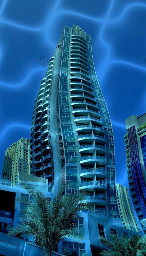 蓝色现代城市建筑摩天大楼背景图片