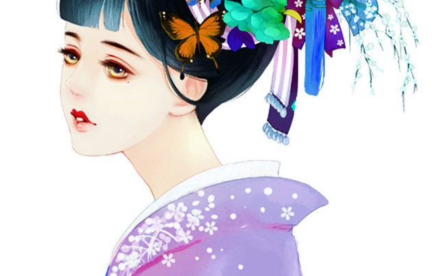 手绘少女与城市