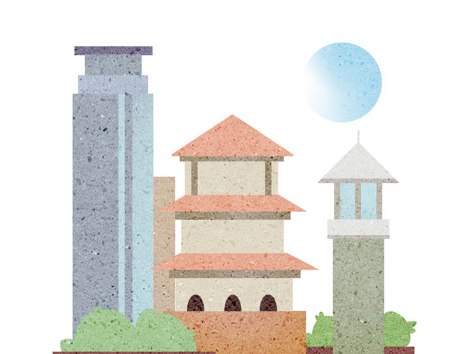 城市建筑烟台地标建筑插画