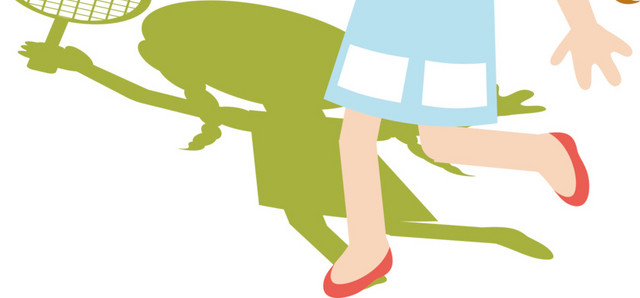 女孩打羽毛球矢量图