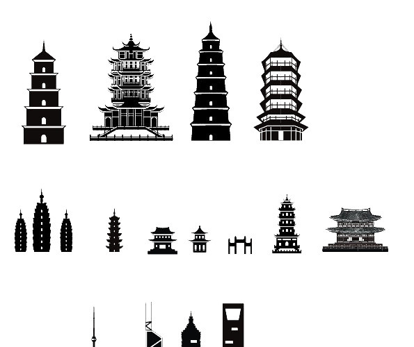 黑白中国剪影