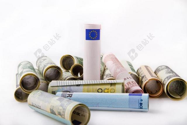 彩色金融特写卷起的彩色欧元背景图片