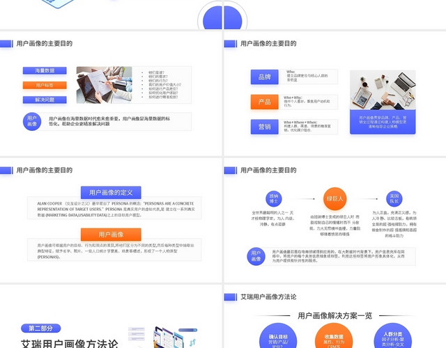 蓝橙简约用户画像解决方案PPT模板