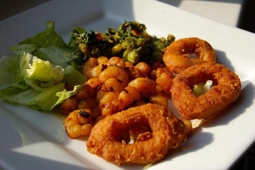 餐饮饮食西餐鱿鱼圈海鲜背景图片