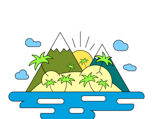矢量图长白山长白山太阳椰树湖水