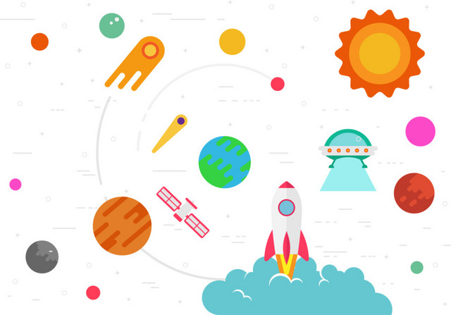 宇宙星空矢量飞船星星太阳地球银