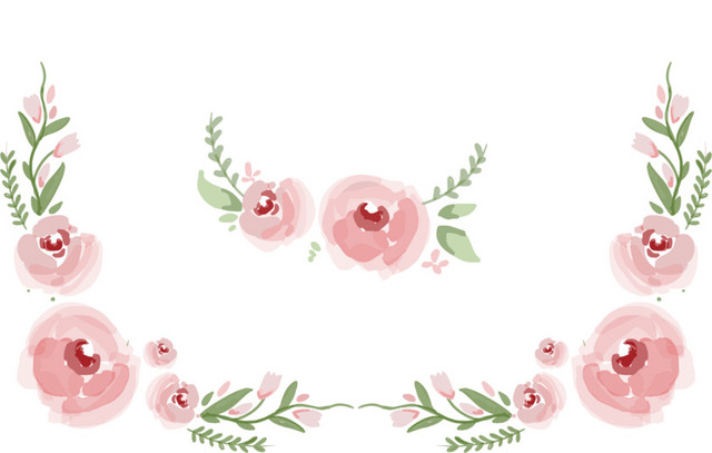 手绘玫瑰花花藤结婚请柬花环边框