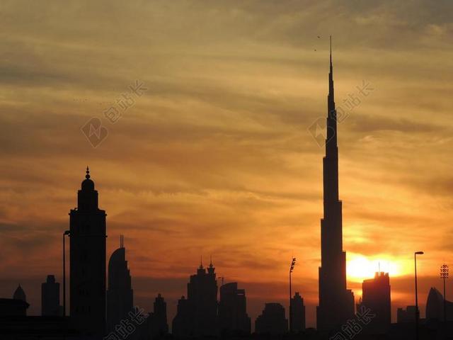 哈利法塔 在顶部 伸出 迪拜 城市 摩天楼 建设 迪拜塔