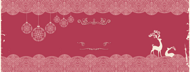 圣诞贺卡麋鹿边框剪纸红色背景BANNER