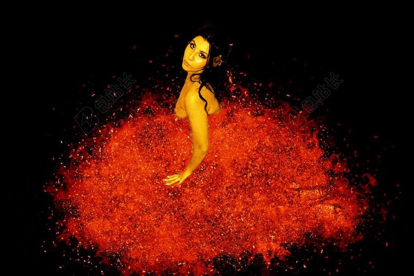 黑红现代艺术时尚摄影红裙女背景图片