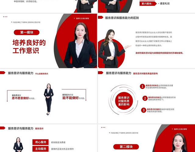 红色商务简约企业公司服务礼仪培训课程PPT